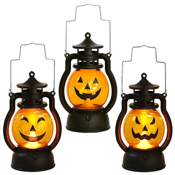 Halloween LED Pumpkin Lantern Plastic 3PCS Vintage Table Decoration Party Prop