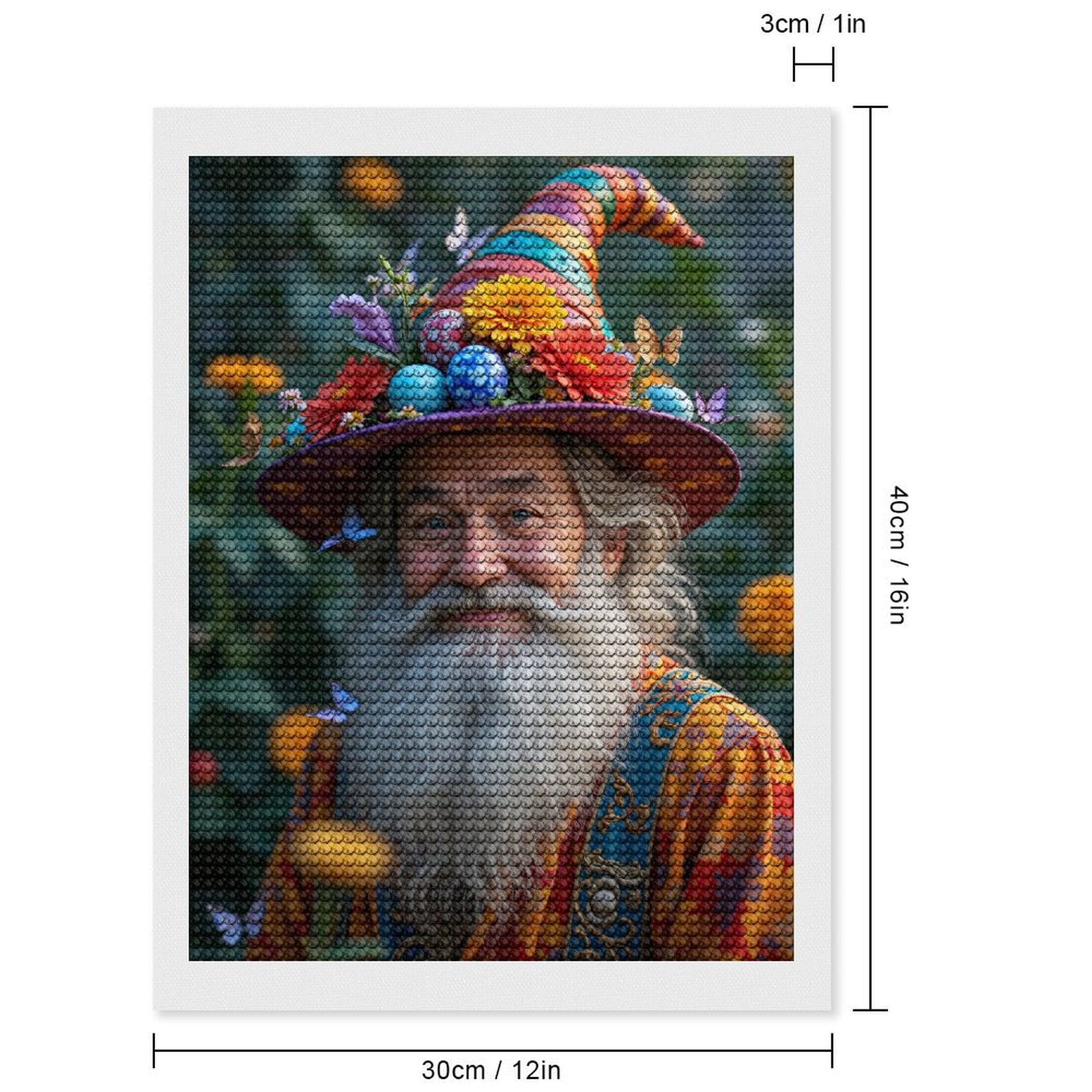 Diamond Art Kits for Adults, Whimsical Wizard Floral Hat Portrait 5D Diamond Painting Kits for Adults Beginners, DIY Full Drill Diamond Painting, Gem Art and Crafts 12x16