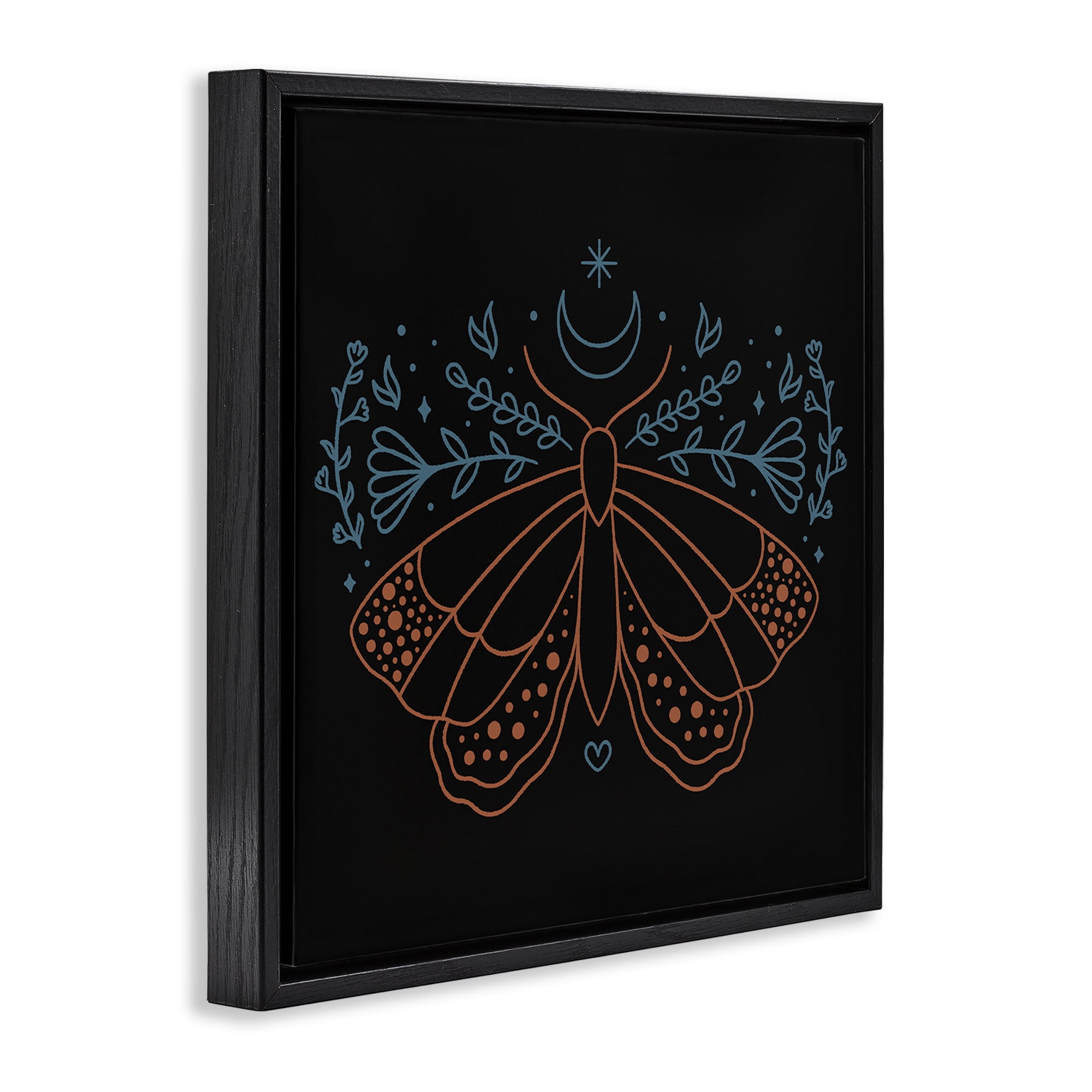 Stupell Industries Celestial Moth Florals Animals Painting Black Floater Framed Canvas Art Print Wall Art, 25 x 25