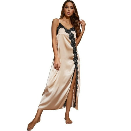 

Nightgowns for Women Long Satin Silk Lace Nightgown Chemise Dress Cami Sleepshirt