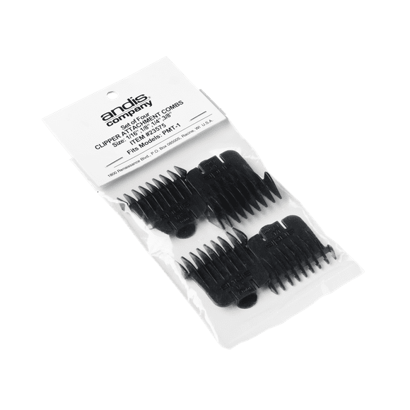 ANDIS T-Blade ONLY Snap-on Blade Attachment Combs, 4- Combs; Sizes 1/16", 1/8", 1/4", 3/8", fits T-blade only