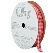 Offray Ribbon, Red and White 1/4 inch Microcheck Woven Ribbon, 12 feet