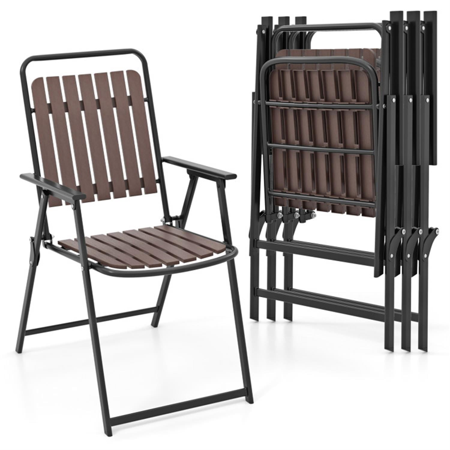 Demi Bonn 4 pcs Patio Folding Chairs with PP Seat and Back and 400 LBS Heavy-Duty Metal Frame, Outdoor Accent Furniture Lounge Chairs for Yard, Garden, Brown