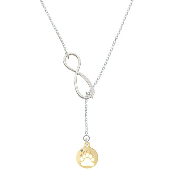 Delight Jewelry Goldtone Bear Paw Silhouette Silver tone Elegant Infinity Lariat Necklace