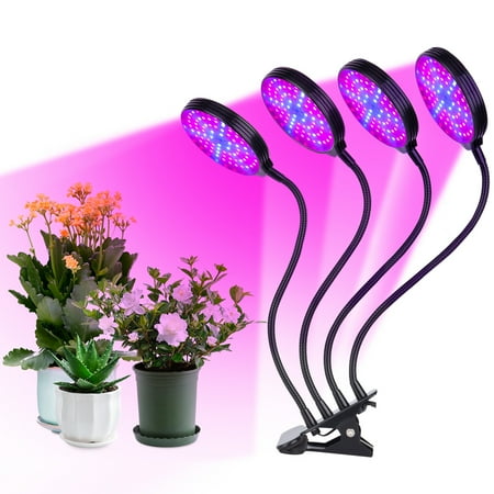 

Tomfoto LED Grow Light for Indoor Plants 60W 4-Head Red & Blue LEDs Auto On & Off with 4/ 8/ 12H Timer 3 Light Modes 5 Brightness Levels IP66 Waterproof Clip-On Desk Plant Growing Lamps for Seedling