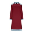 thumbnail image 4 of Denim Dress,Womens Lapel Collar Denim Patchwork Dress Solid Color Long Sleeve Casual Pullover Cuff Hem Soft Everyday Wear Red M, 4 of 8