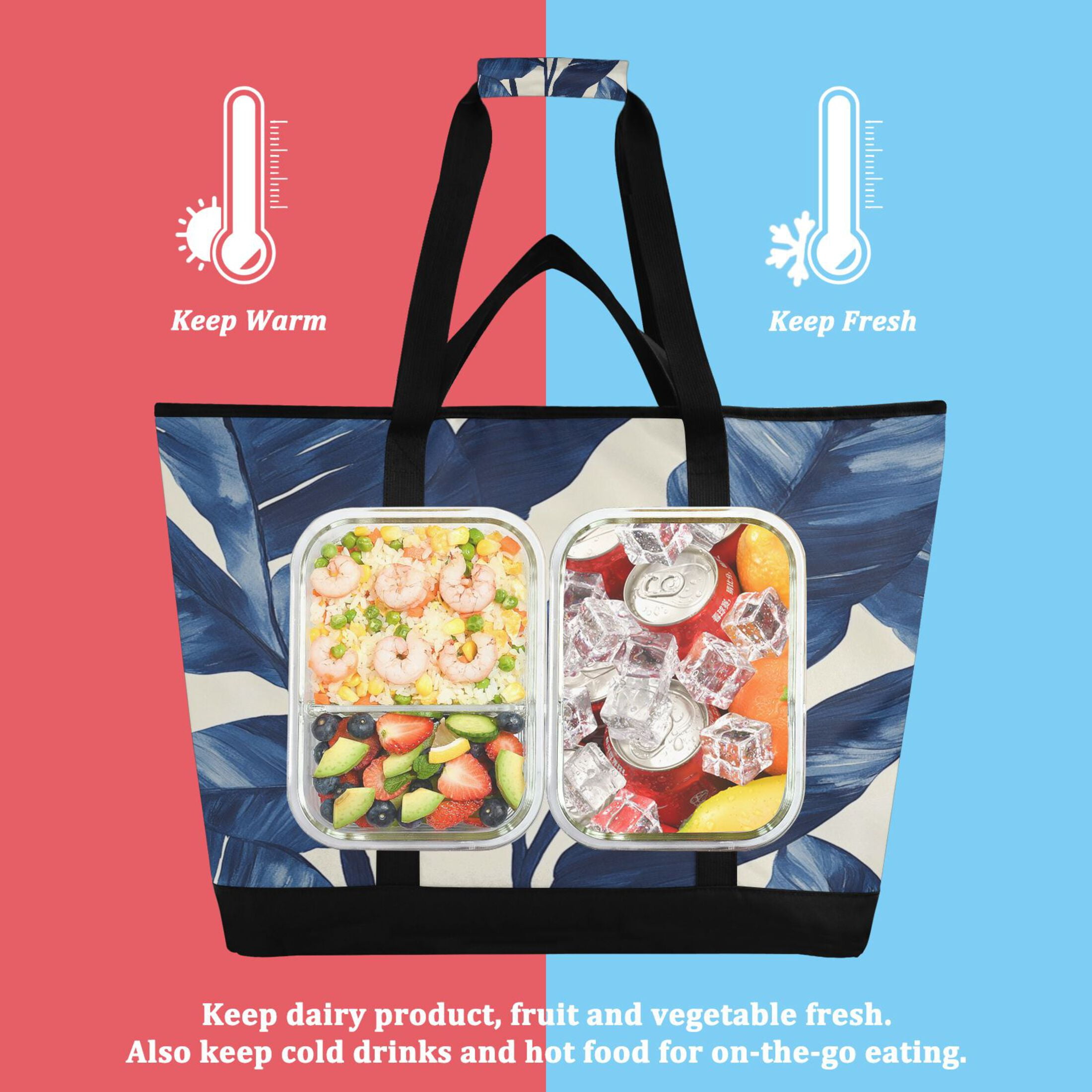 Large Hand-held Ice Pack Picnic Bag Insulation and Refrigeration Suitable for Shopping Picnics and Camping Super Cute Leaves