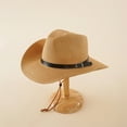 thumbnail image 2 of ZHENHONG Cowboy Hats for Women Leather Belt Decorated Holiday Cowboy Sunhat Elegant Straw Hat Casual SolidHeadwear Khaki, 2 of 2