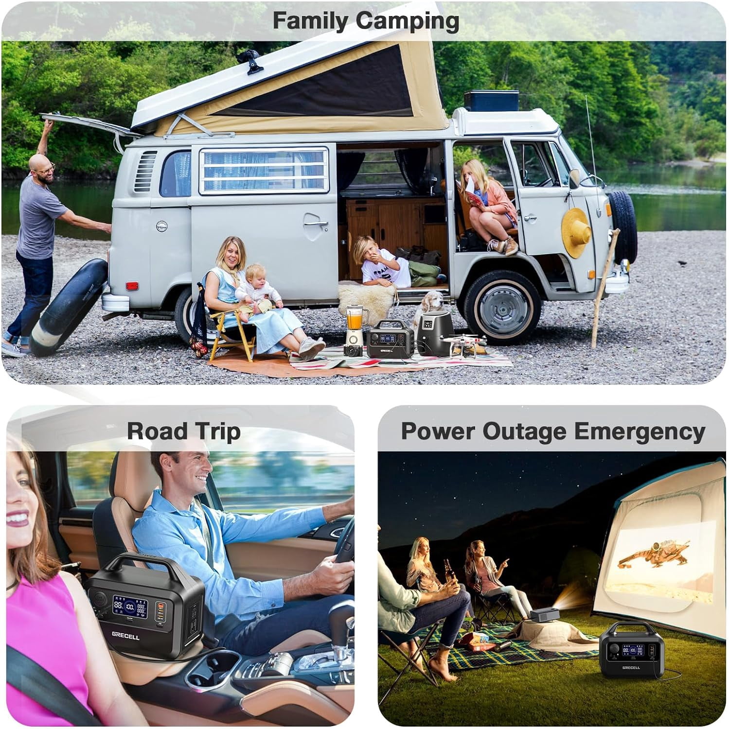 GRECELL Portable Power Station 300W, 230Wh LiFePO4 (LFP) Battery, 1.5hrs Fast Charging, 2 Up to 300W(Peak 600W) AC Outlets, Solar Generator for Outdoor Camping/RVs/Home Use