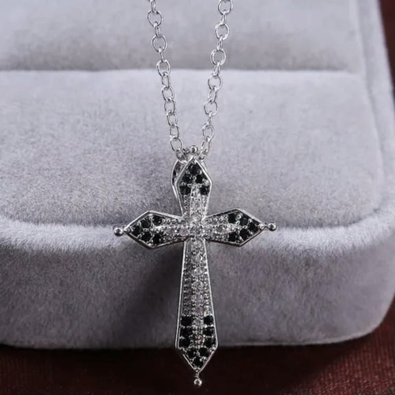 EOEMY Gorgeous Cross 925 Silver Necklaces Pendants Cubic Zirconia Women Jewelry Gifts-Silver-#1