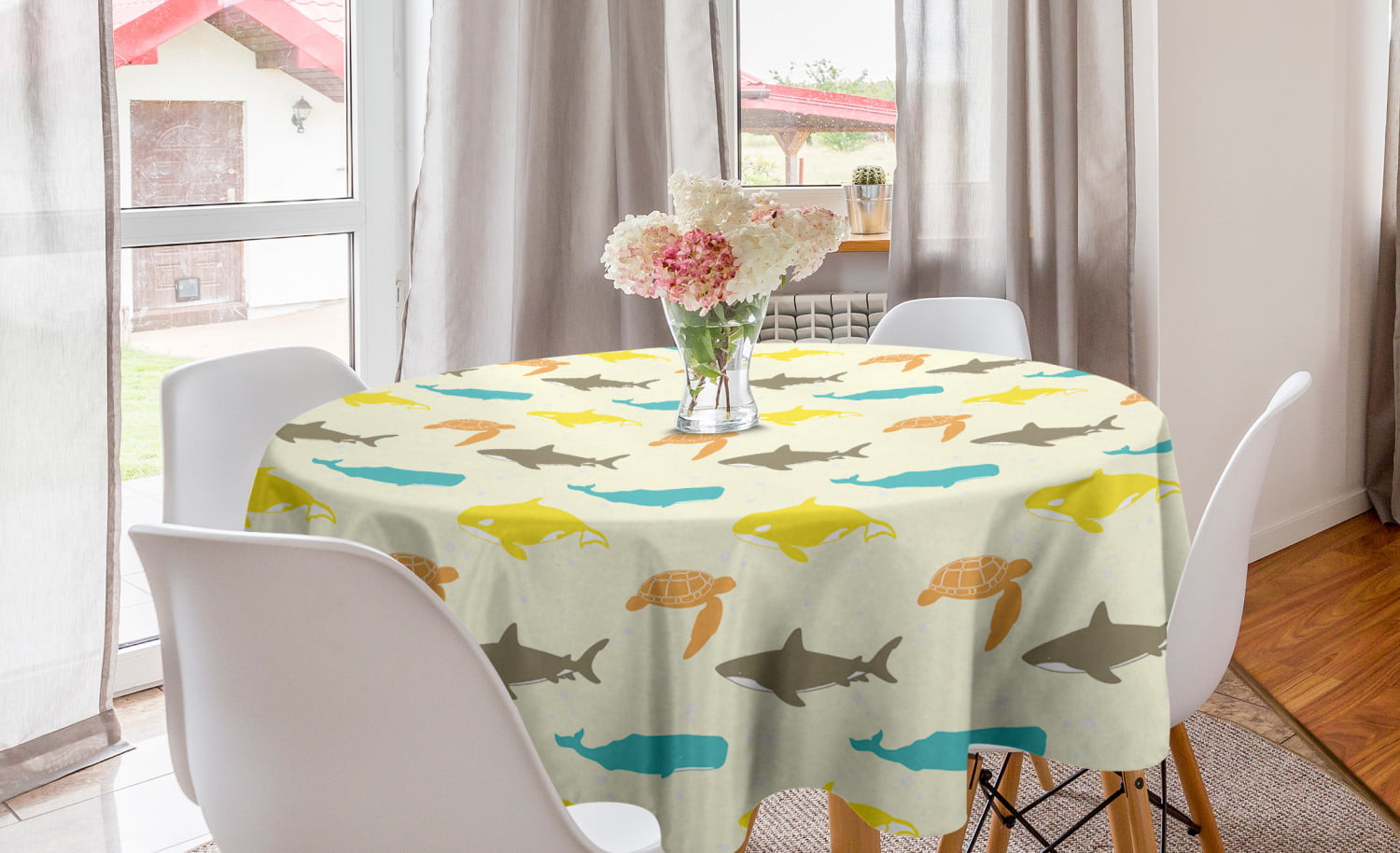 Whale Tablecloths for Party Dinning Whale Swimming in Deep Sea Wrinkle Free Anti-Fading Spill Proof Table Cover for Kitchen 54×72 in Blue,