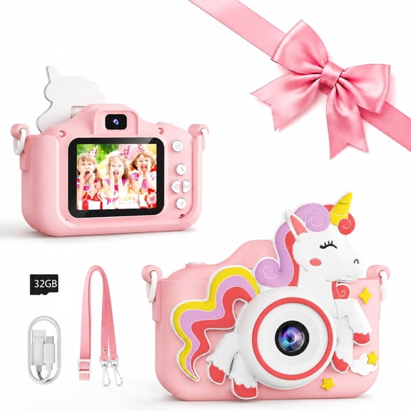 Bravokids Kids Camera, Unicorn 1080P Digital Toddler Camera with 32GB SD Card, Birthday Gift for Girls Age 3-9