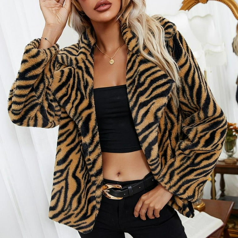 Women's Autumn And Winter Leopard Print Plush Zip Coat Jacket - Walmart.com