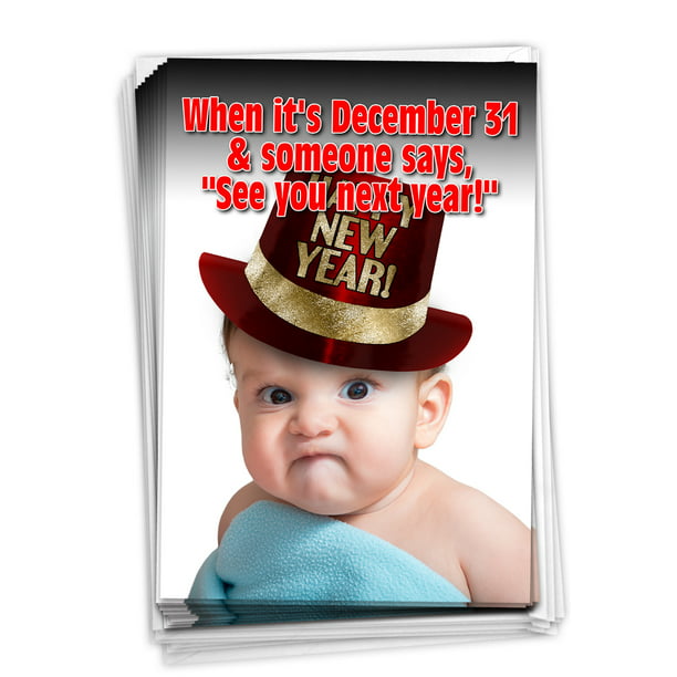 12 Funny New Year Greeting Cards (1 Design, 12 Cards) - See You 