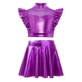 thumbnail image 2 of TSSOE Girls Jazz Dance Dress 2-Piece Cheerleading Outfit Shiny Metallic Flutter Sleeve Crop Top with Skirt Set Purple 14, 2 of 7