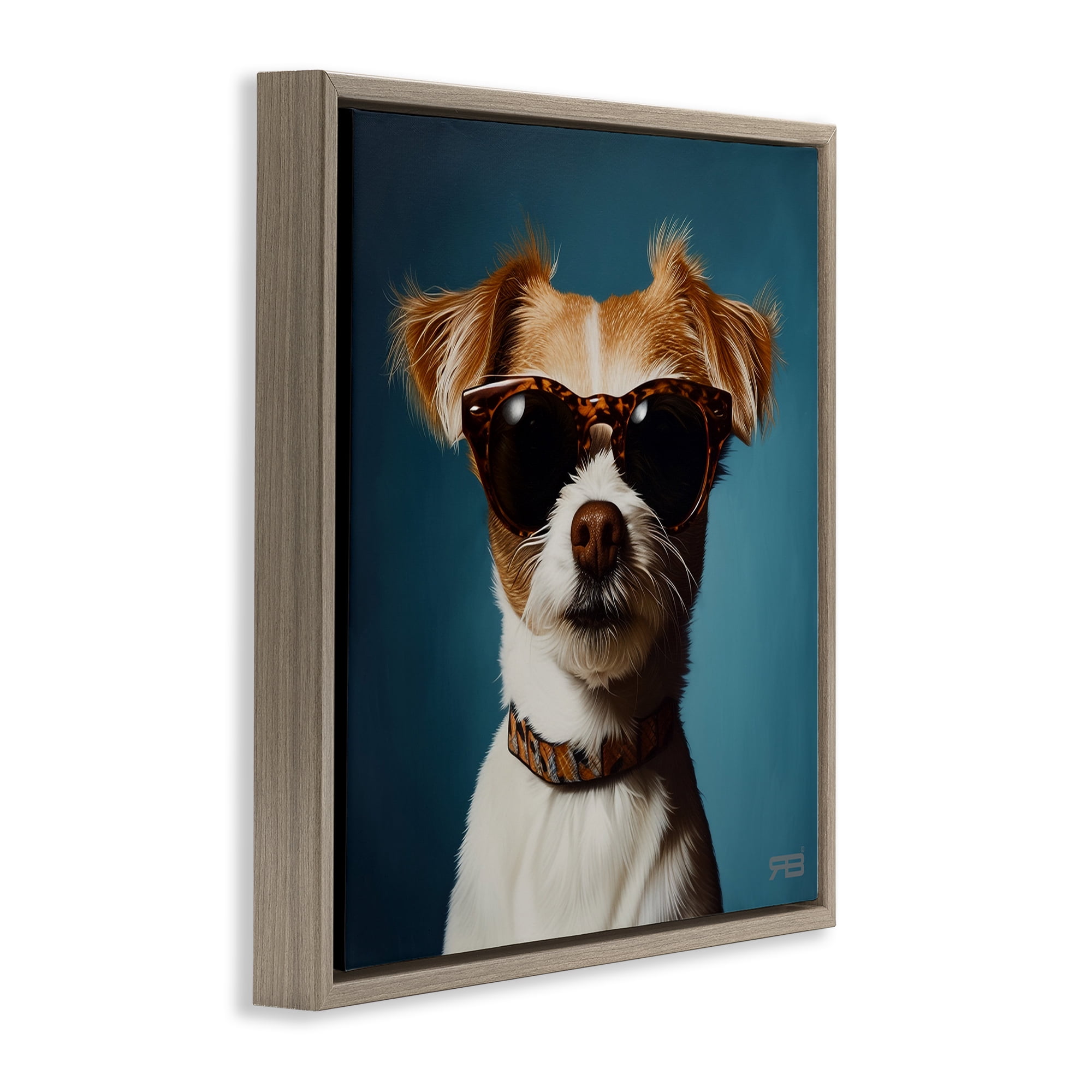 Stupell Industries Cool Dog on Blue Animals & Insects Painting Brown Floater Framed Canvas Art Print Wall Art, 18 x 18