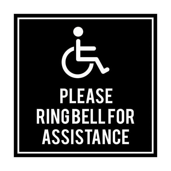 Square please ring bell for assistance Sign (Black) - Small