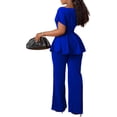 thumbnail image 2 of Women's 2 Piece Outfits Suit Set Short Sleeve Peplum Top Flared Pants Sets Business Pantsuits, 2 of 4