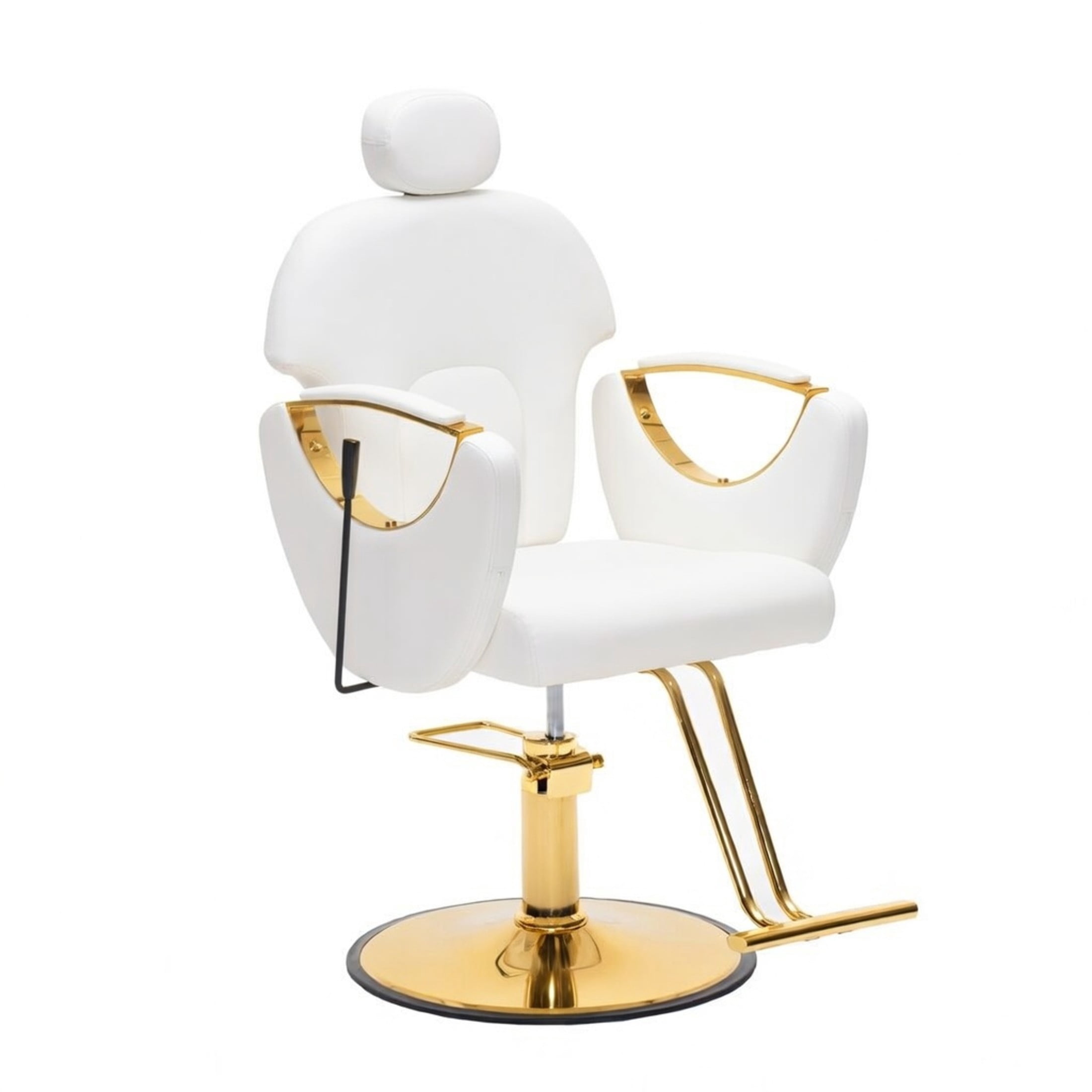 Noble House Hydraulic Barber Chair, Reclining Salon Styling Chair, PU Upholstery, White + Gold