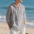 thumbnail image 5 of Yusimy Men's Casual Beach Long Sleeve Hoodie - Pullover Style, Drawstring Hood, Half-Button Henley & Functional Pockets, 5 of 9