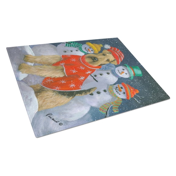 Carolines Treasures PPP3005LCB Airedale Snowpeople Christmas Glass Cutting Board Large, 12H x 16W, multicolor