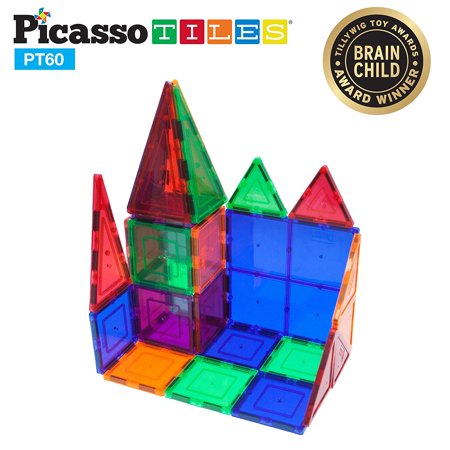 Mens Phantom 60 Block - PicassoTiles 60 Piece Clear 3D Magnetic Building Blocks Tiles Set
