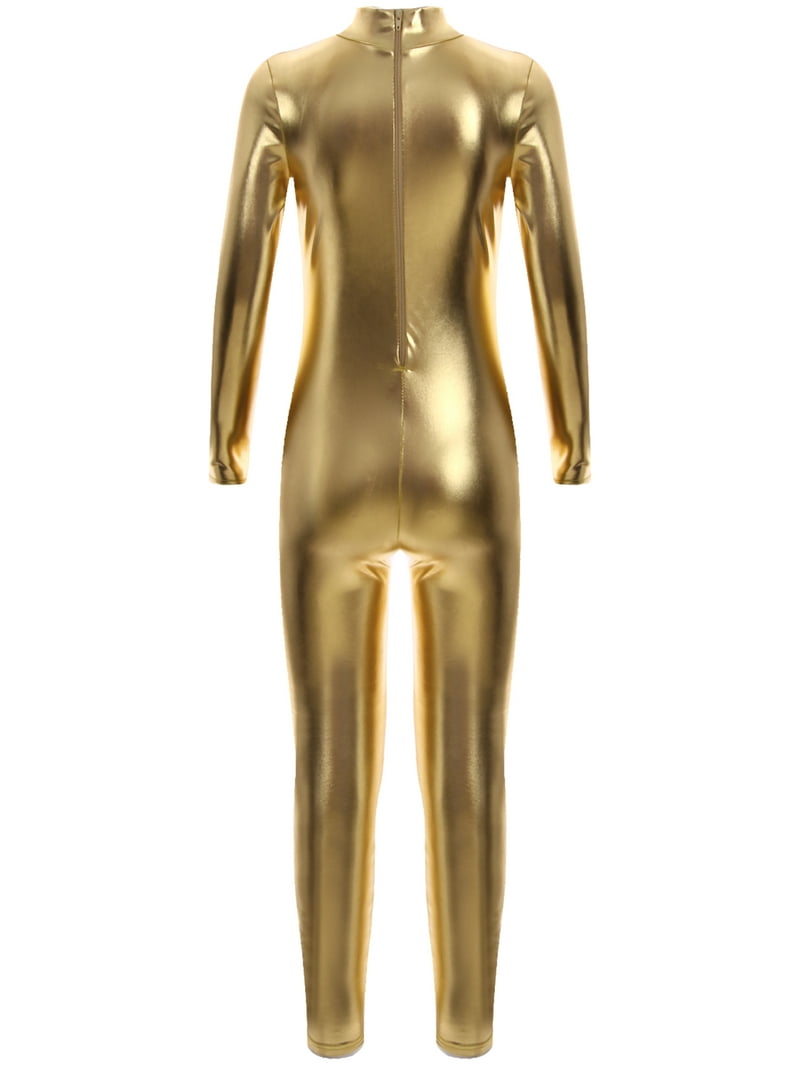 Doomiva Kids Long Sleeve Shiny Metallic Jumpsuit Boys Girls Dance
