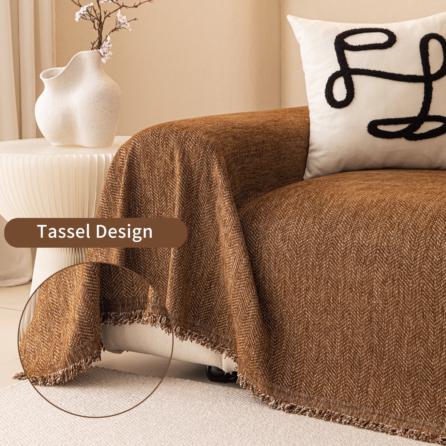 Smuge Sofa Cover, Sectional Couch Cover Protector Slipcover for 3 Cushion Couch L Shape Sofa towel Throw Sofa Loveseat Cover for Pets Dogs Cats (71"x 134", Dark Coffe)