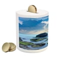 thumbnail image 2 of Beach Piggy Bank, Sea Stones on Seaside Caribbean Shore Photo Majestic Cloudscape, Ceramic Coin Bank Money Box for Cash Saving, 3.6" X 3.2", Blue Pale Blue Green, by Ambesonne, 2 of 4