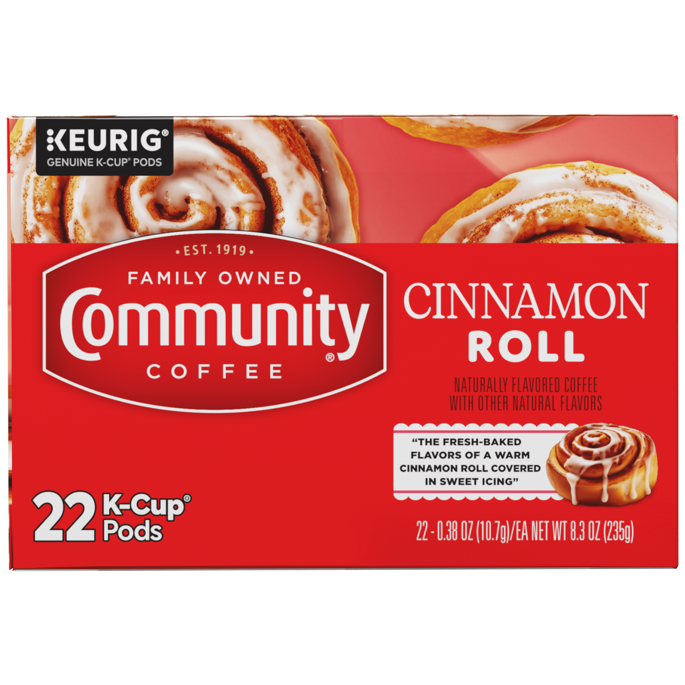 Community® Coffee Cinnamon Roll Coffee Single-Serve Cups 22 Count Box