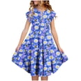 thumbnail image 2 of Spazoro Girls Swing Midi Dress, Crew Neck Summer Ruffled Sleeve Floral Print Casual Party Dress for Kids Multicolor Size 12, 2 of 6