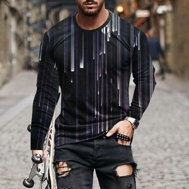 Blusas y camisas de manga larga con cuello redondo para hombre, blusa informal de manga larga con cuello redondo y estampado.