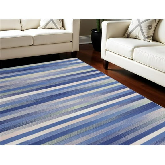 HomeRoots 550698 7 x 10 ft. Abstract Distressed Non Skid Rectangle Area Rug, Ivory, Tan & Blue