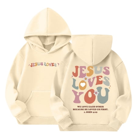 Grblisyd Cute Christian Graphic Hoodies For Girls Cute JESUS LOVES YOU Graphic Hoodie Kids Jesus Sweatshirt Religious Bible Verse Pullover