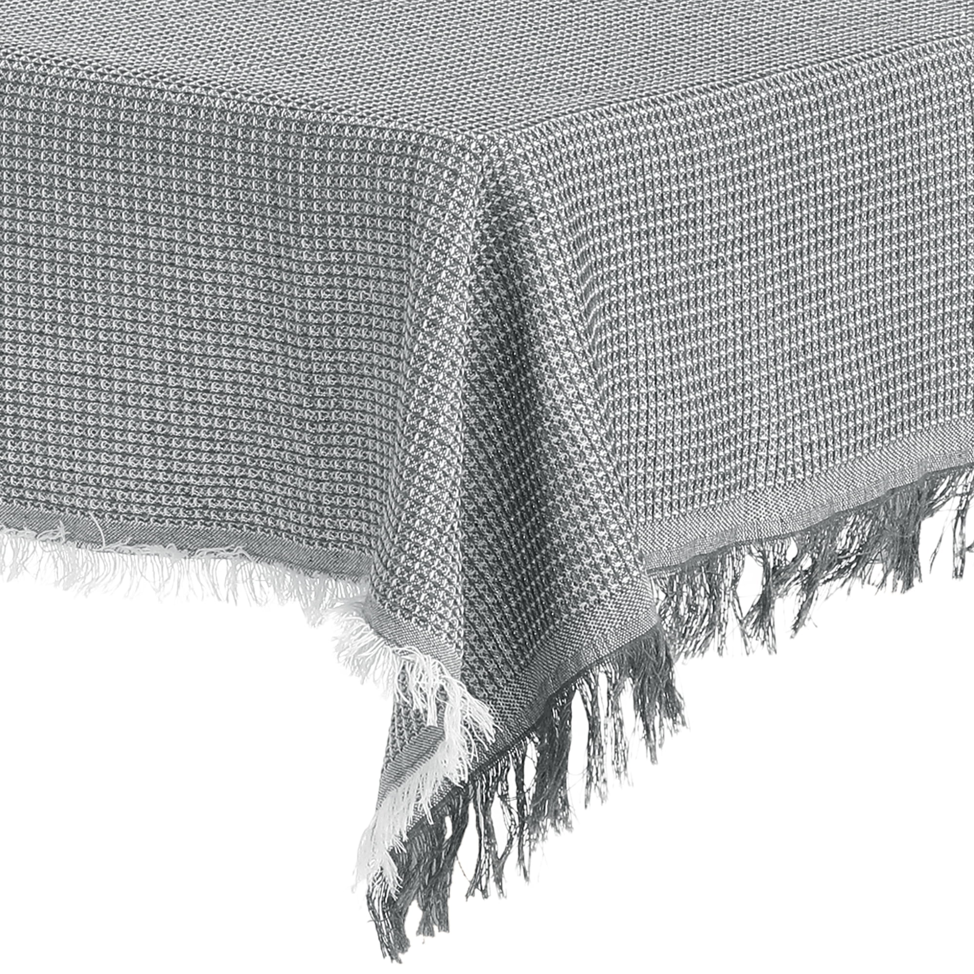 Unique Bargains Rectangle Cotton Linen Table Cover with Tassels for Dining Table Light Grey 71"x71"