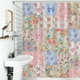 thumbnail image 3 of Patchwork Floral Shower Curtain for Bathroom, Boho Vintage Flower Bohemian Colorful Spring Retro Pattern Stitching Bohemian Waterproof Fabric Shower Curtain Set with Hooks-72"W x 86"L (Pack of 1), 3 of 7