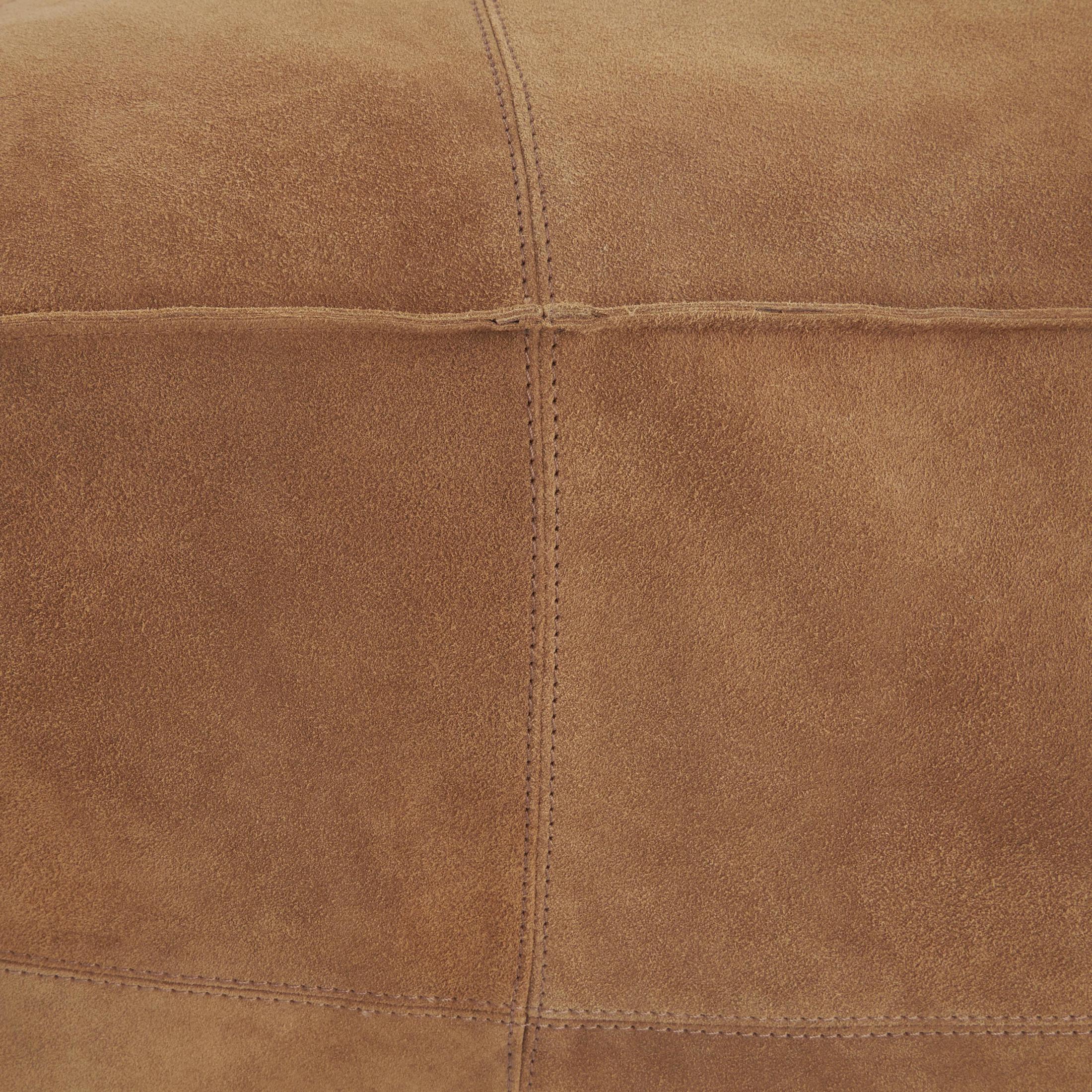 DecMode Patchwork Low Profile Square Brown Leather Pouf with Patchwork Design