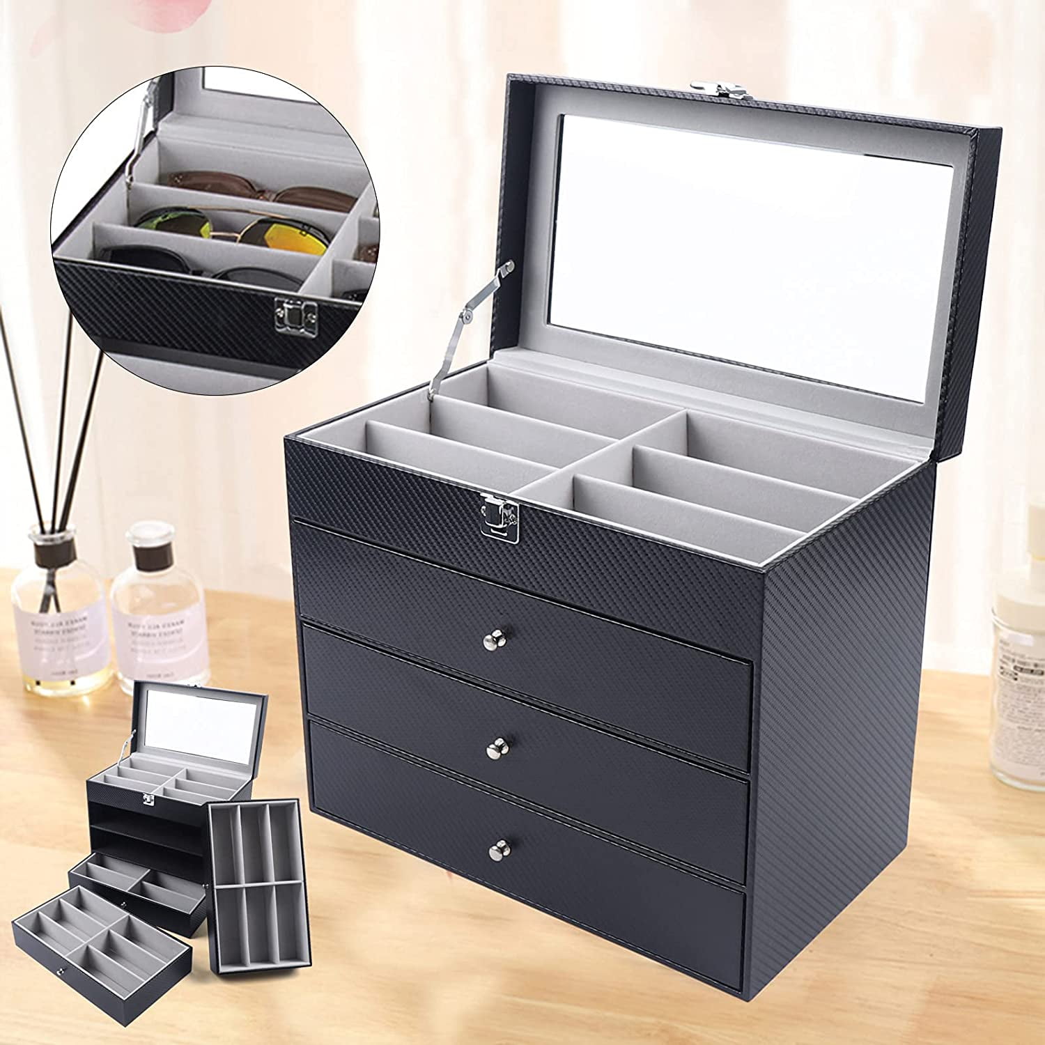 24 Slots Sunglasses Eyeglass Organizer Case Glasses Display Storage Box