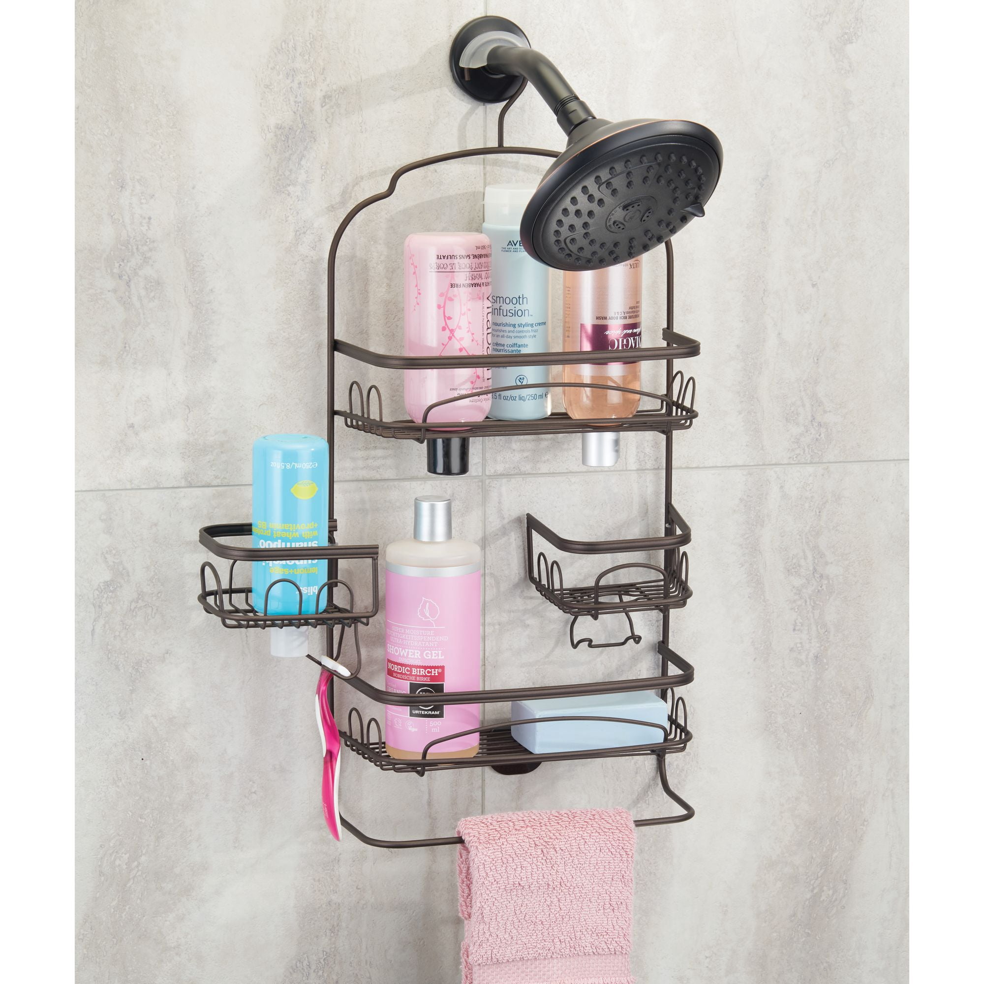Better Homes & Gardens Bryn 3 Shelf Metal Swivel Shower Caddy, Bronze