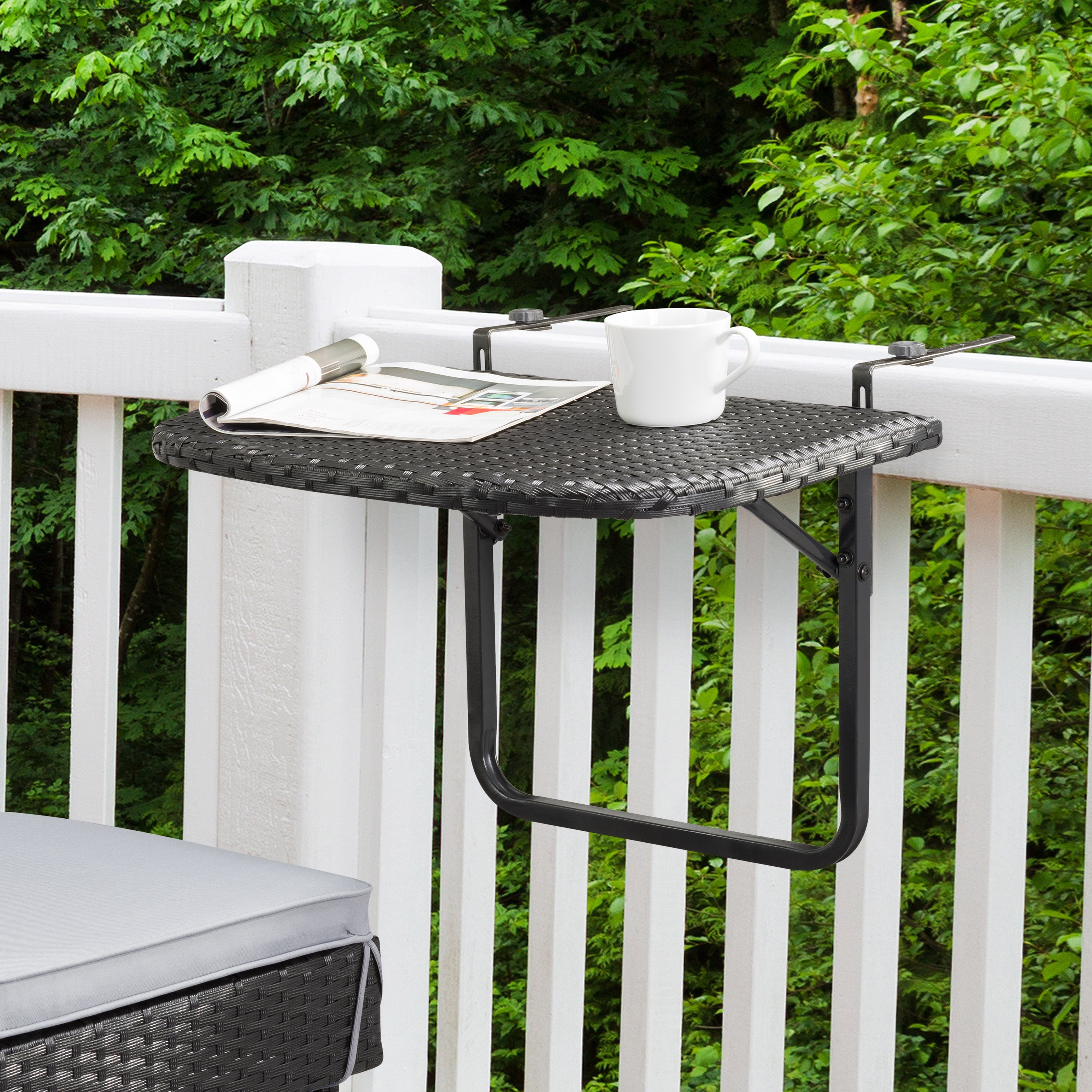 CorLiving Parksville Resin Wicker and Steel Outdoor Foldable Balcony Table, Black