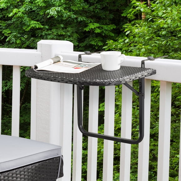 CorLiving Parksville Resin Wicker and Steel Outdoor Foldable Balcony Table, Black