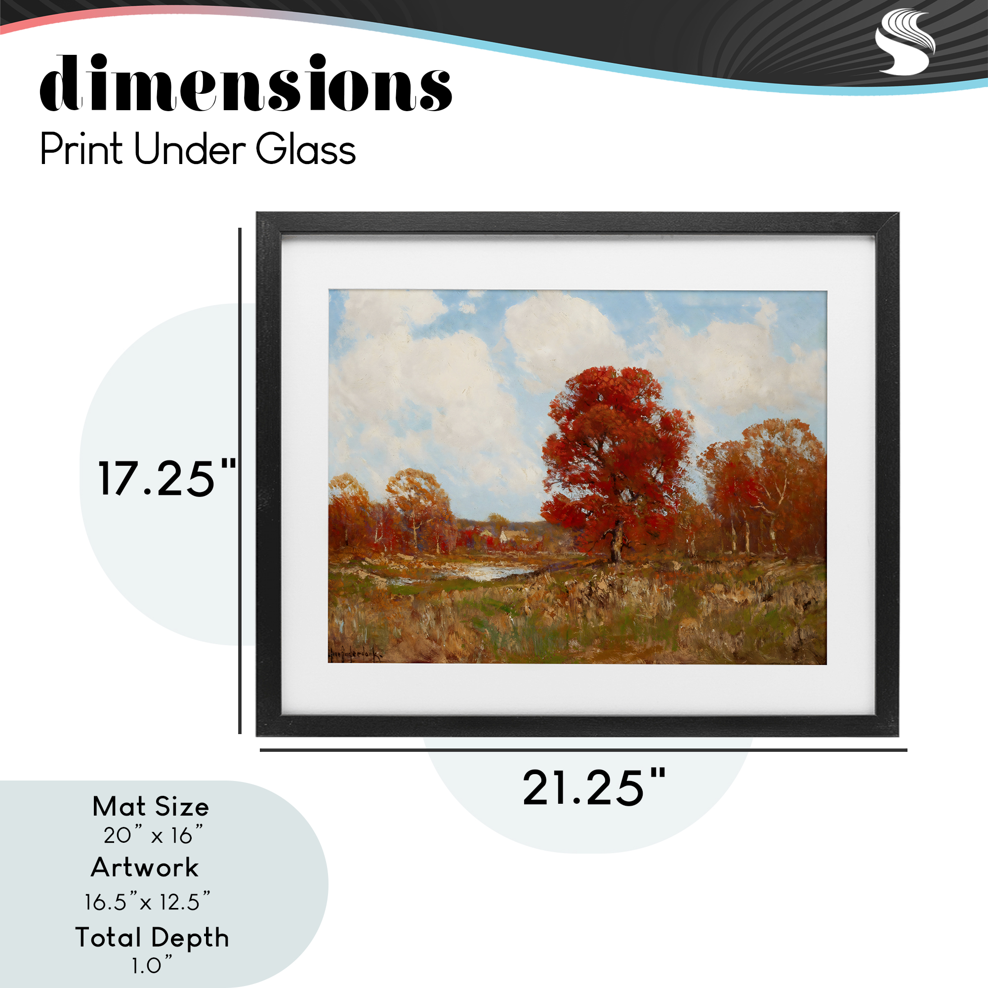 Fall Landscape with Red Foliage Black Framed Print Under Glass, design by Arlington Prints