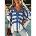 thumbnail image 6 of Women'S Cardigan Sweater Casual V Neck Buttoned High Low Sweater Cardigan Striped Long Sleeve Daily Outwear Blue XL, 6 of 8
