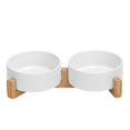 thumbnail image 1 of Spunkyjunky Cuenco De Cerámica Para Perros Y Gatos Con Soporte De Madera, Juego De Agua Y Comida Ponderada Con Esmalte Mate Antideslizante Para Gatos Y Perros Pequeños, 13,5 Onzas, 1 of 5