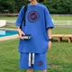 thumbnail image 3 of Conjunto deportivo informal coreano de verano con capucha y estampado de gofres para hombre, pantalones cortos holgados de manga corta, conjunto de 2 piezas, chándal con estampado de moda, 3 of 5