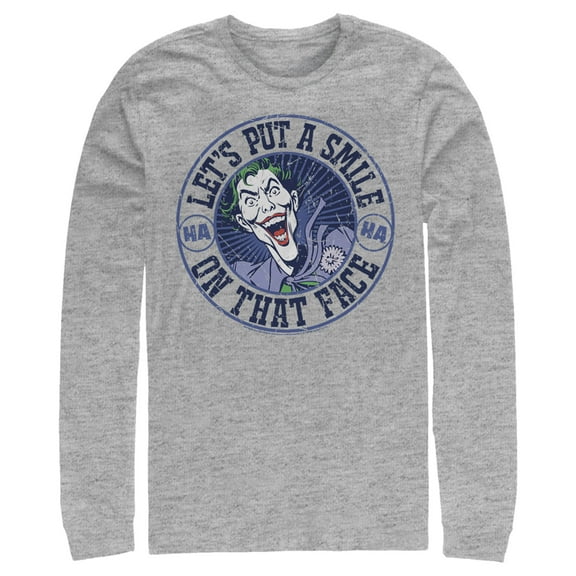 Men's Batman Joker Let's Put a Smile On That Face  Long Sleeve Shirt Athletic Heather X Large