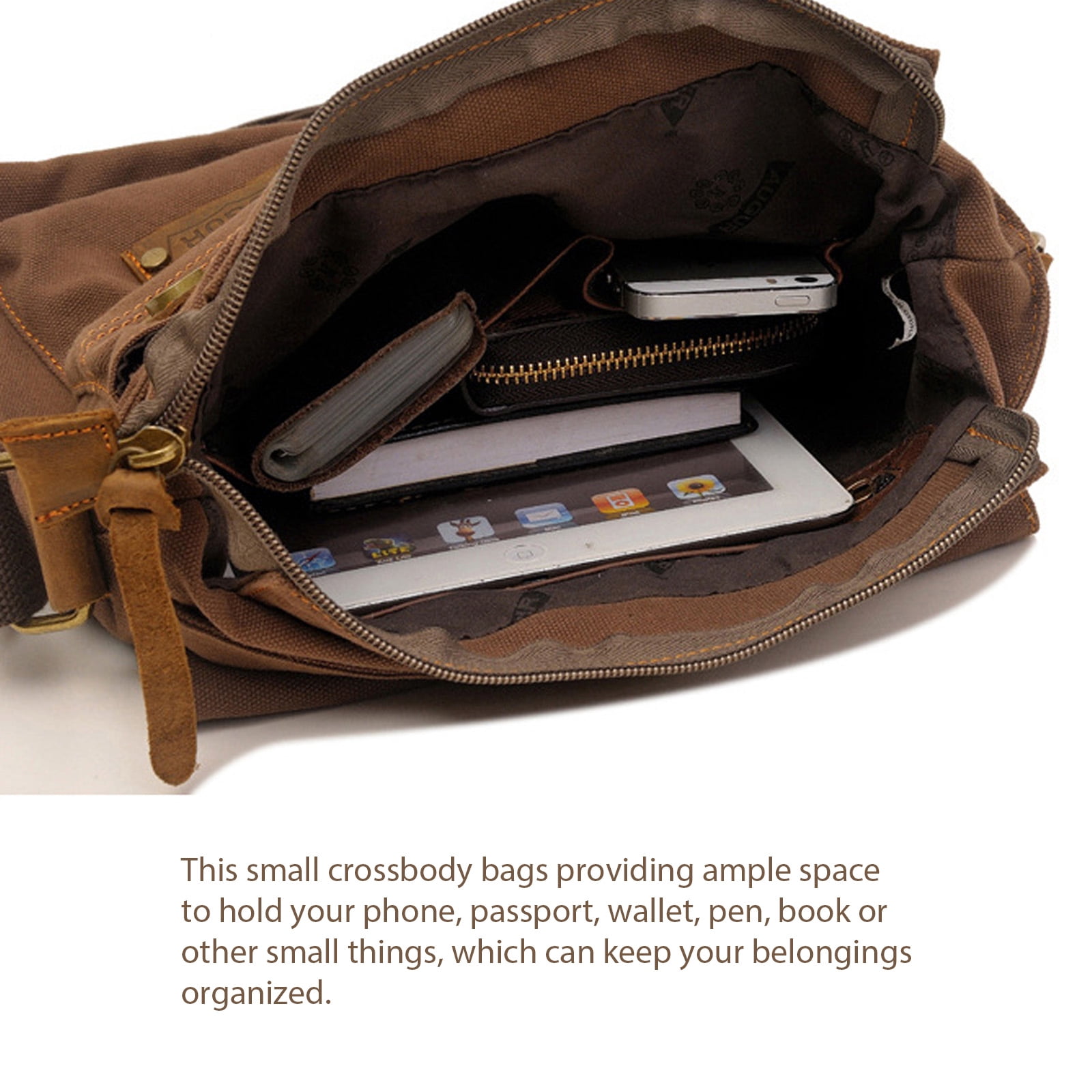 Egoelife Canvas Shoulder Bags for Men Small Crossbody Bags for Women Messenger Bag Slim Sling Bag Satchel Bag Side Bag for Travel