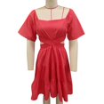 thumbnail image 2 of Vestido de mujer con mangas cortas acampanadas, dobladillo con volantes, cintura cruzada, espalda calada, vestido de verano fruncido, 2 of 3