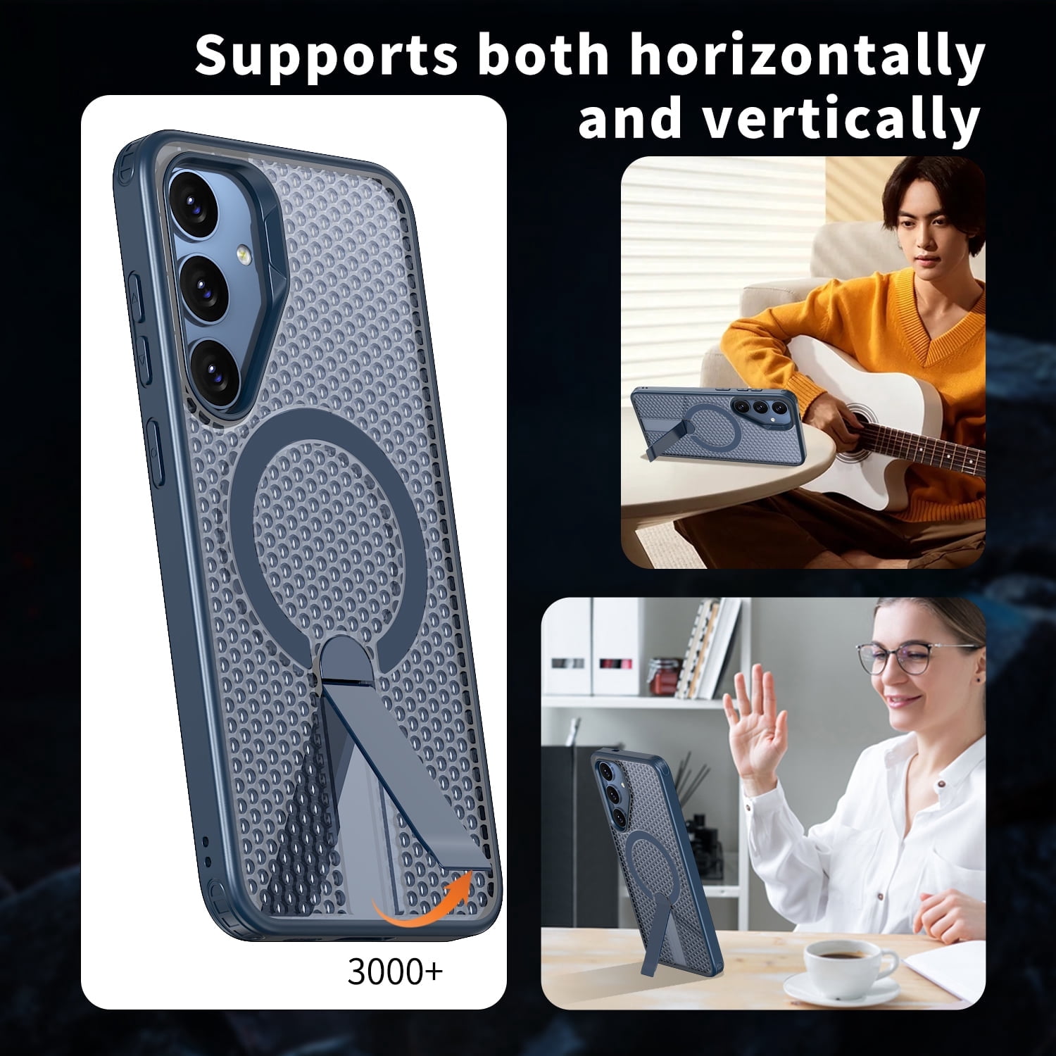 for Samsung Galaxy A16 5G Magnetic Case, Wireless Charging Support, with Stand, Mil-Grade Drop Protection, Adjustable Bracket for Samsung Galaxy A16 5G Case, Heat Dissipation Cover, Blue