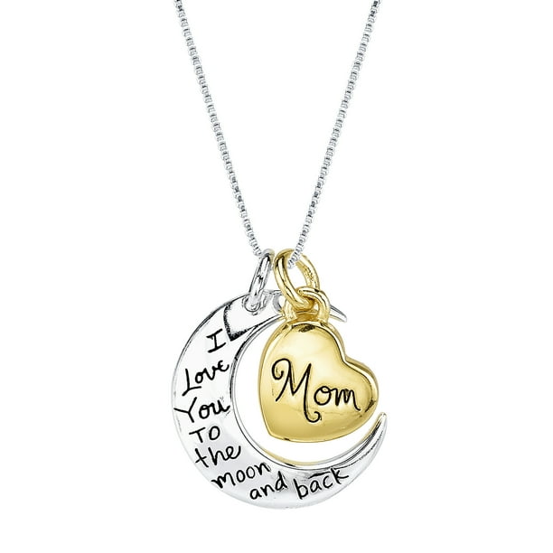 Little Luxuries Little Luxuries Two Tone Sterling Silver Mom I Love You To The Moon And Back Heart Pendant Necklace Walmart Com Walmart Com